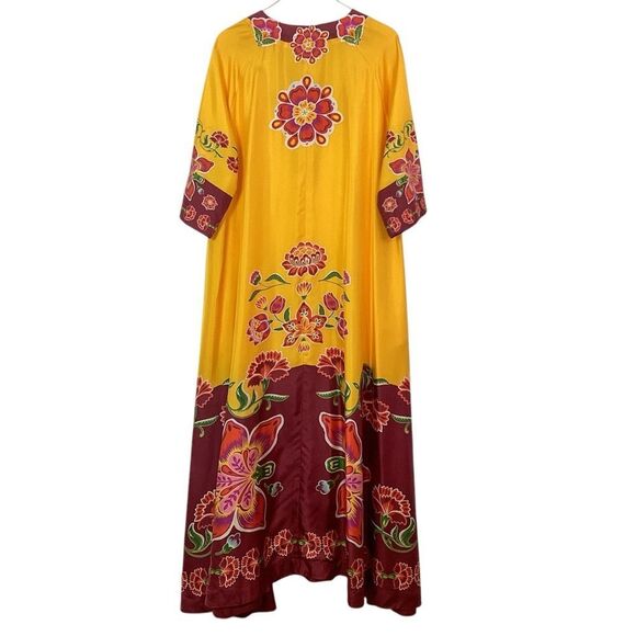 LA DOUBLEJ Size M Muumuu Floral Print Silk Maxi Dress Folk Flowers Giallo Placée - Picture 8 of 12